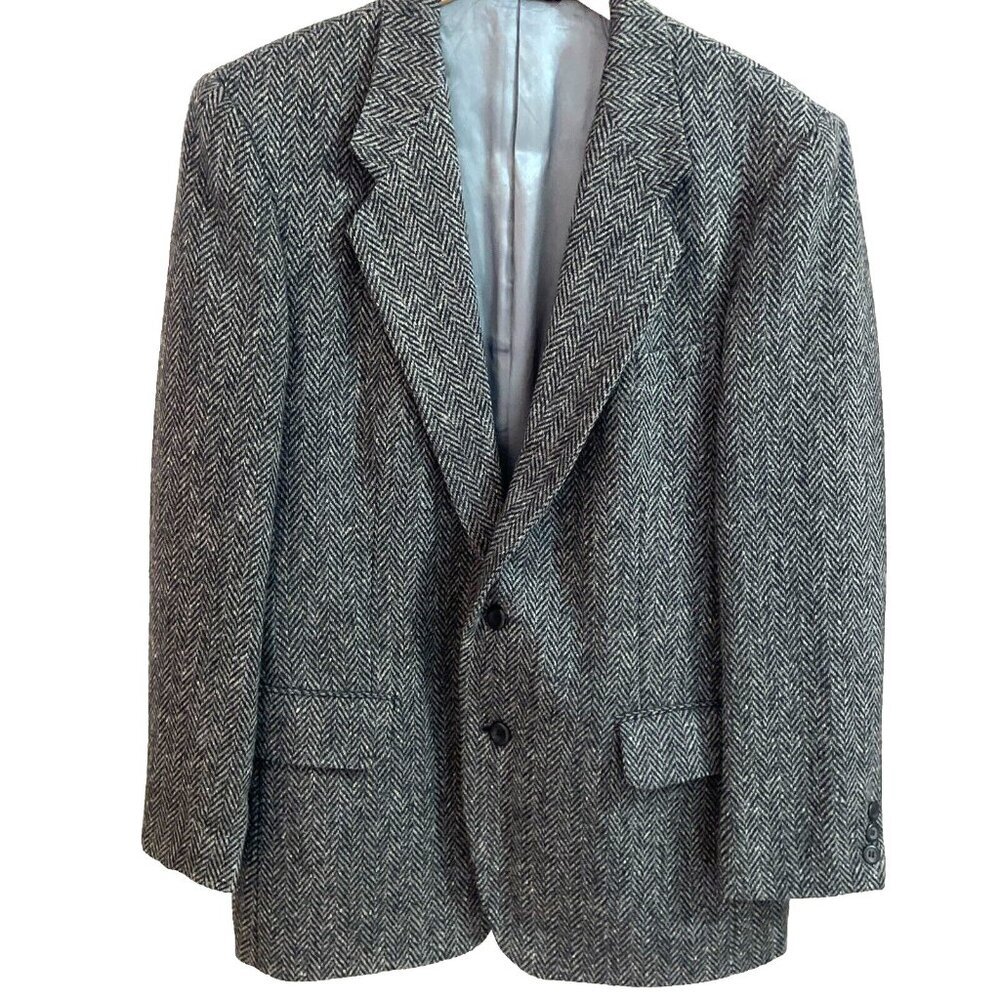 Vintage Jordache Blazer Jacket Men 42R Black Herringbone 100% Wool 90s NWOT Read